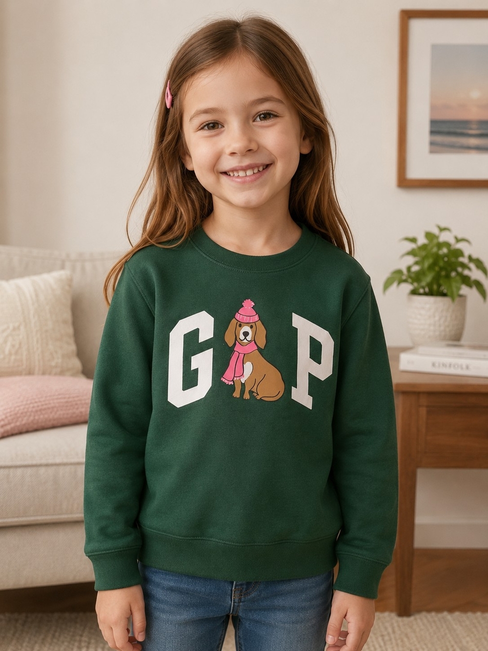 GAP Forest Green Sweatshirt with Dog Graphic
